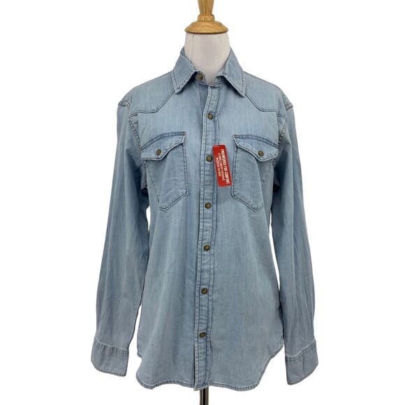 Wrangler Shirt Men Small SLIM Untuck Fit Free To Stretch Chambray Snap Button - Picture 1 of 13